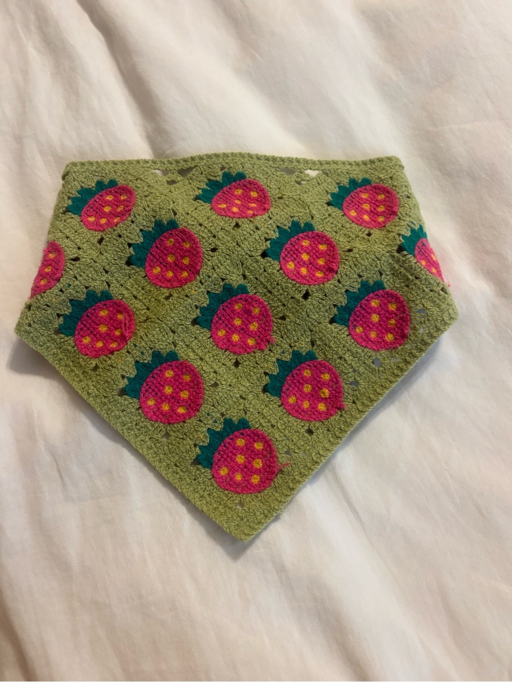 Boho Strawberry Print Crochet Bandana